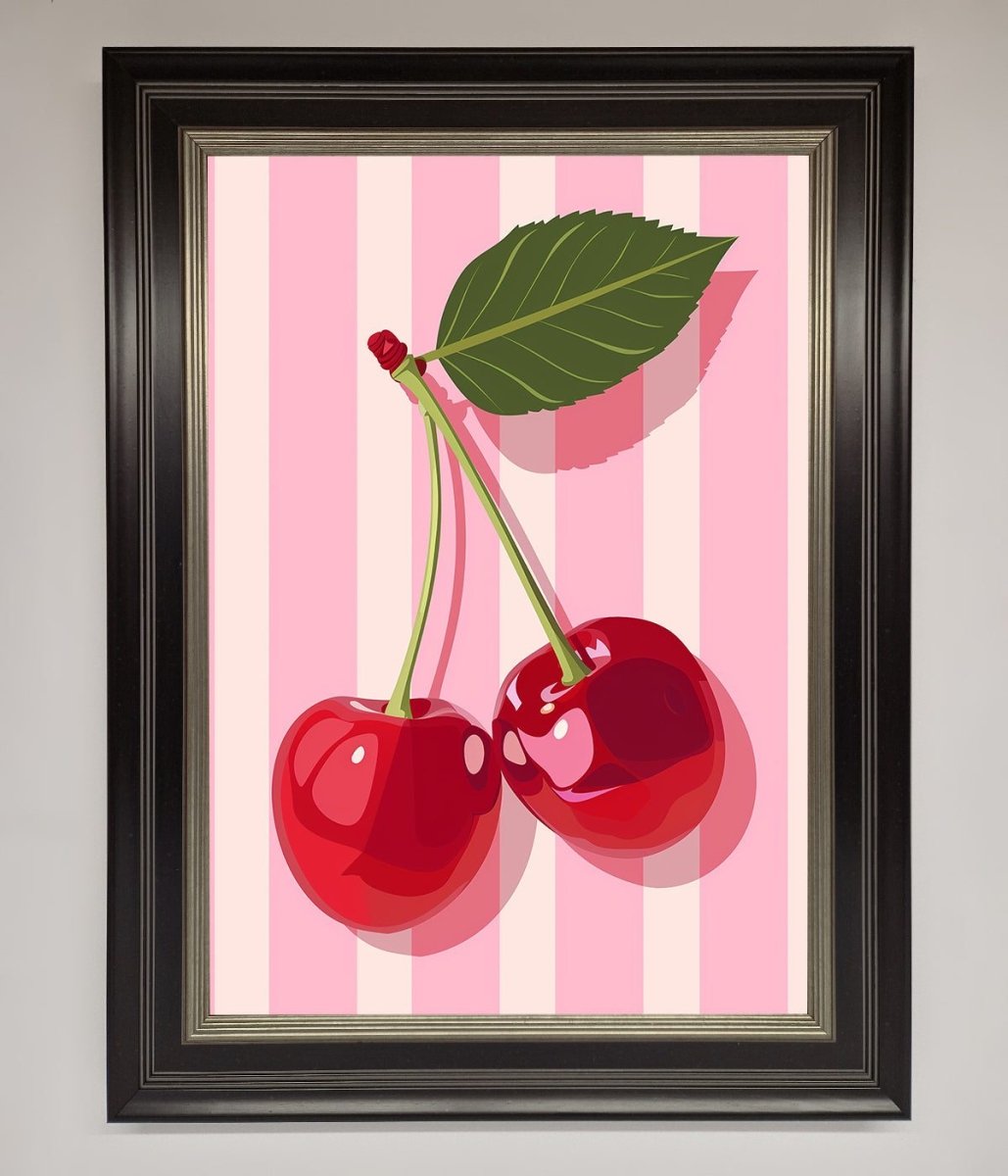 Cherries On Stripes Framed Print