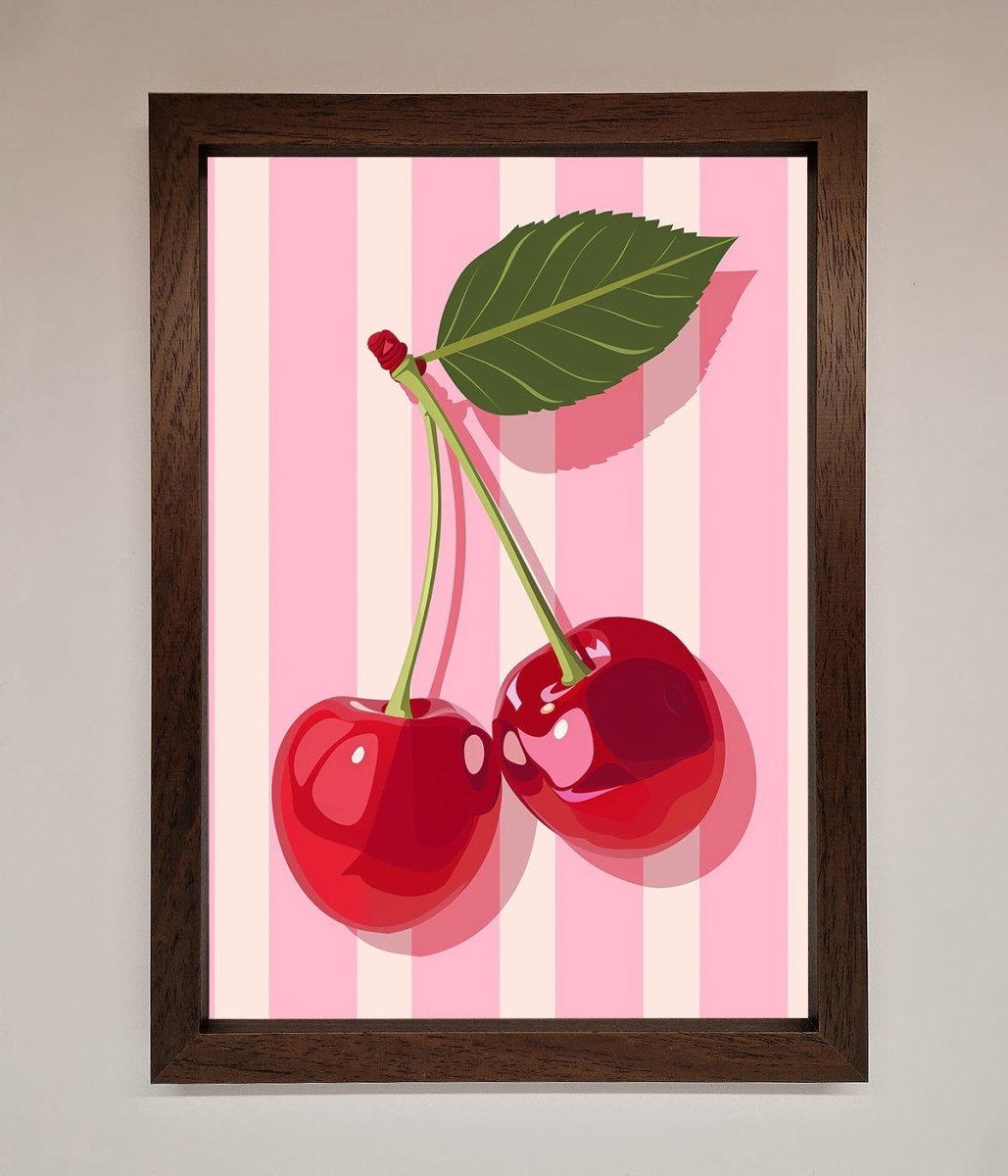 Cherries On Stripes Framed Print