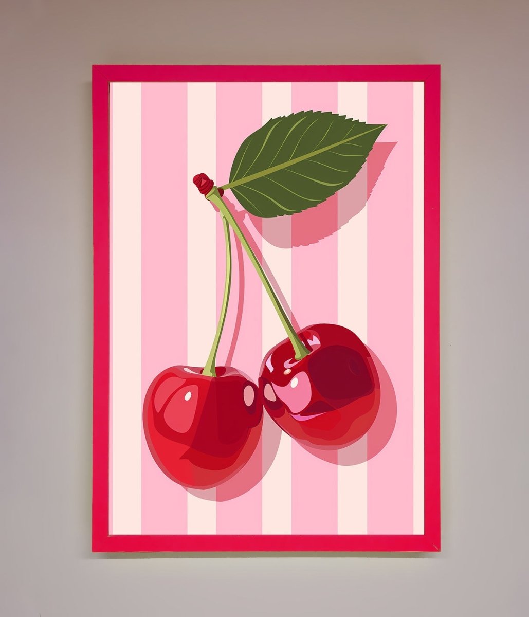 Cherries On Stripes Framed Print