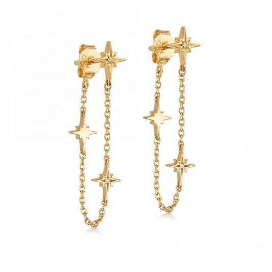 Astrella Luxe 18k Gold Plated Celestial Star Chain Loop Earrings