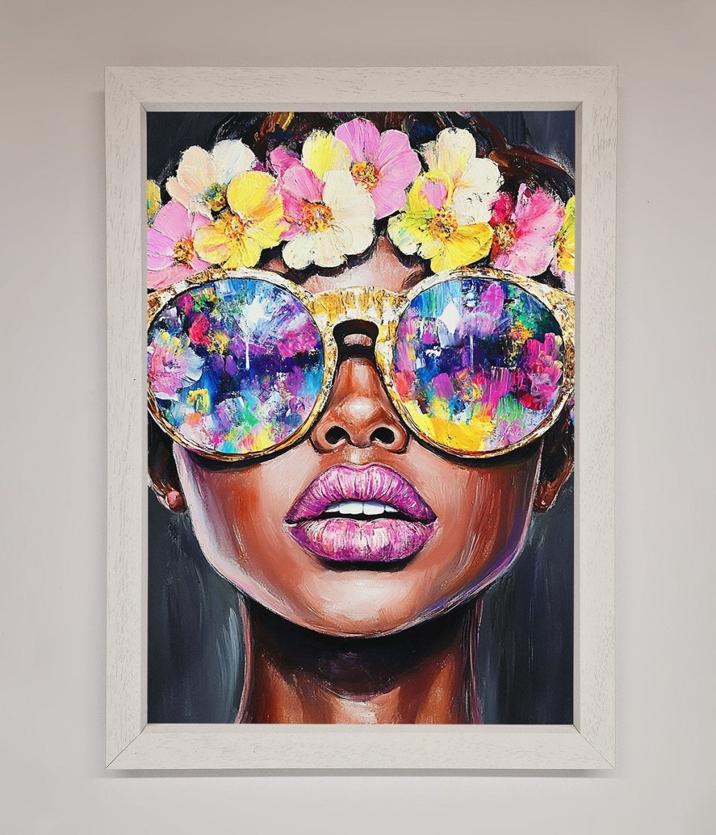 Floral Woman With Glasses and Pink Lips Framed Print