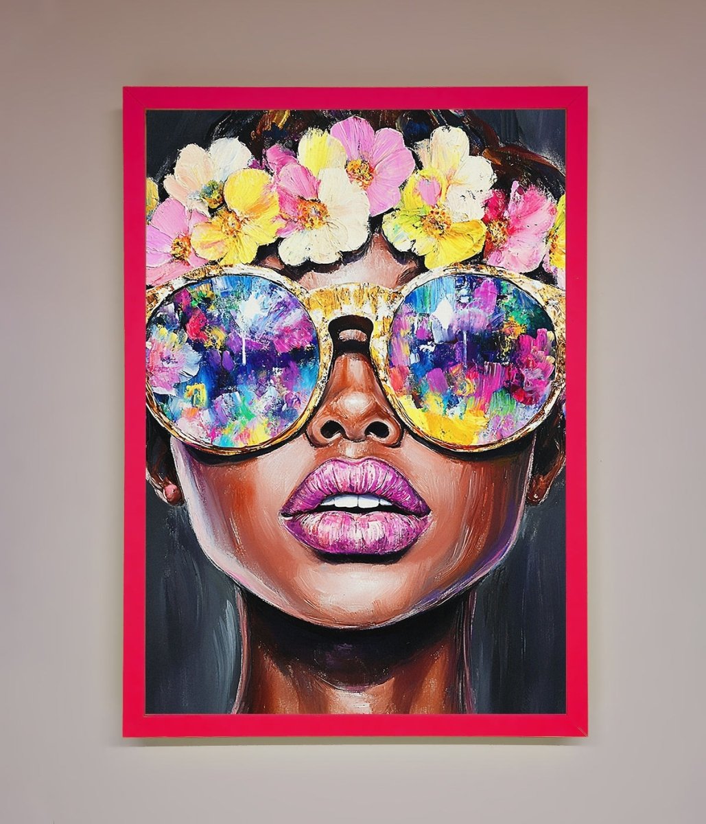 Floral Woman With Glasses and Pink Lips Framed Print