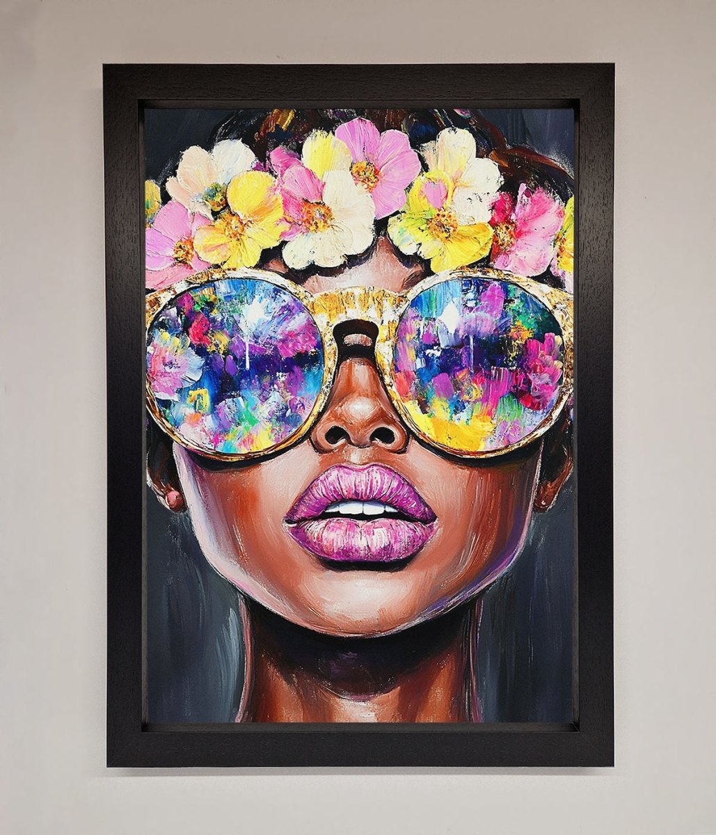 Floral Woman With Glasses and Pink Lips Framed Print