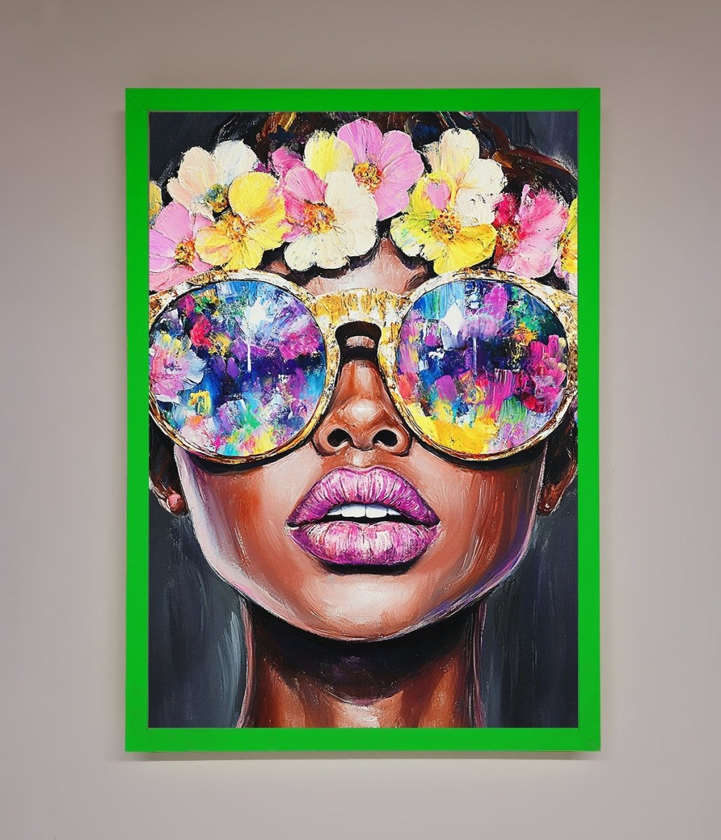 Floral Woman With Glasses and Pink Lips Framed Print